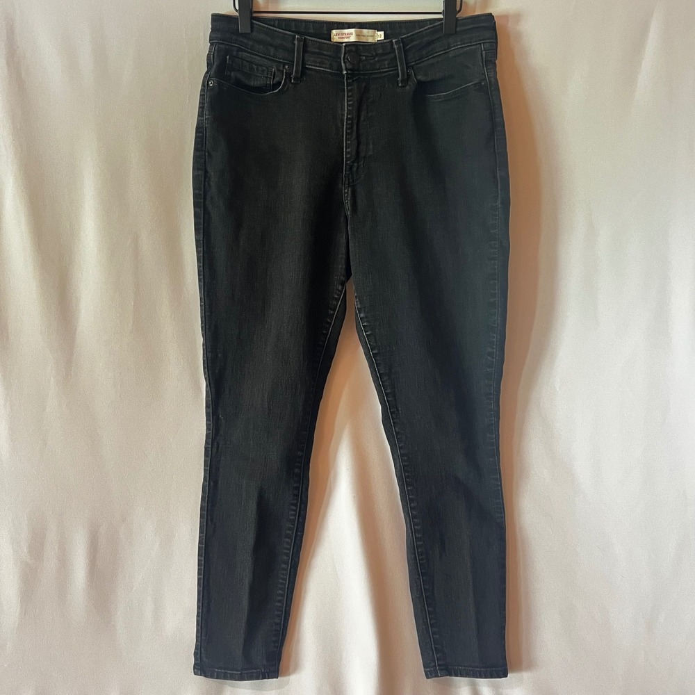 Levi Strauss Signature Black‎ Washed Denim High Rise Skinny Ankle Jeans Size 12